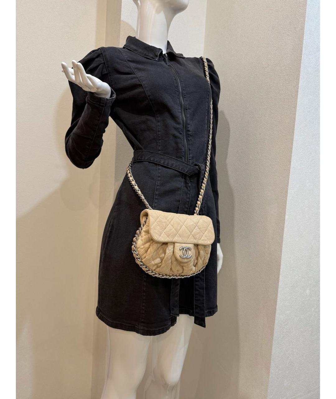 CHANEL Бежевая кожаная сумка через плечо, фото 7