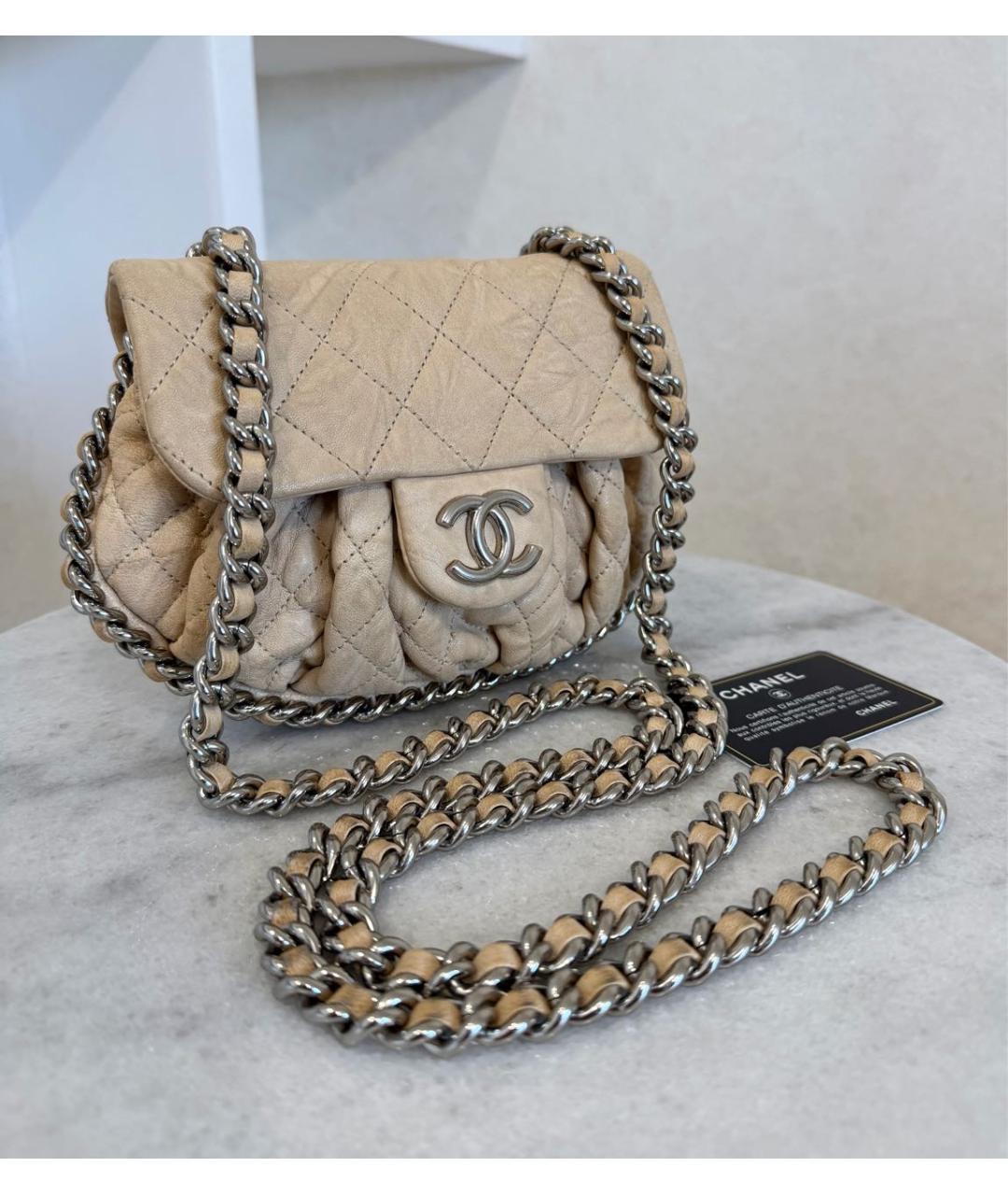CHANEL Бежевая кожаная сумка через плечо, фото 5