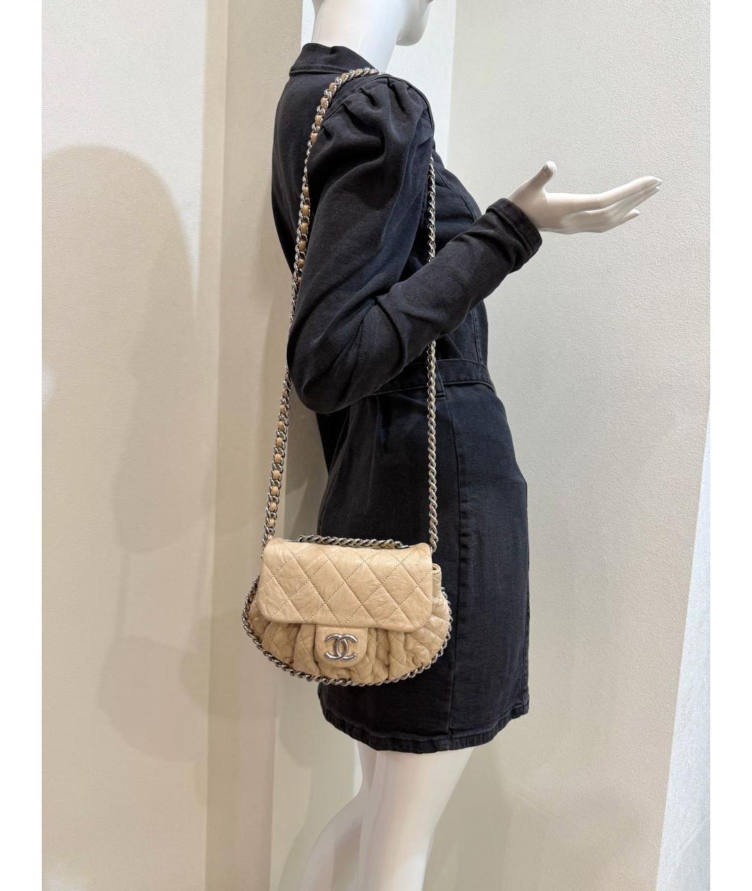 CHANEL Бежевая кожаная сумка через плечо, фото 6