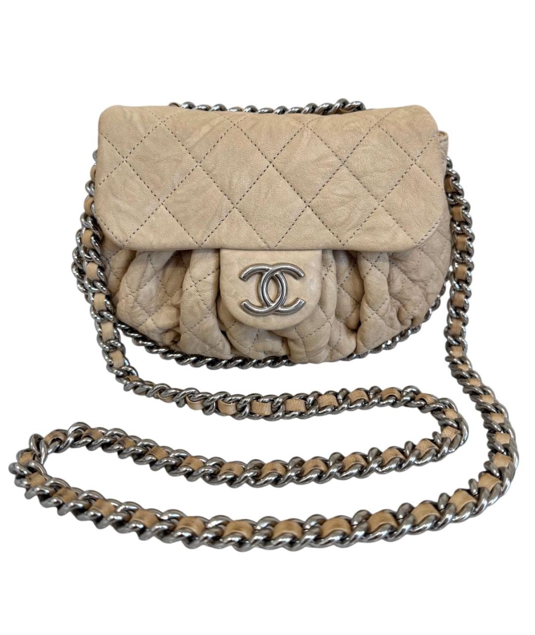 CHANEL Бежевая кожаная сумка через плечо, фото 9