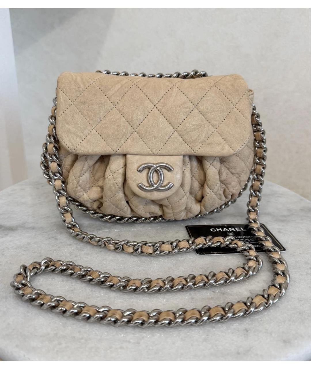 CHANEL Бежевая кожаная сумка через плечо, фото 3