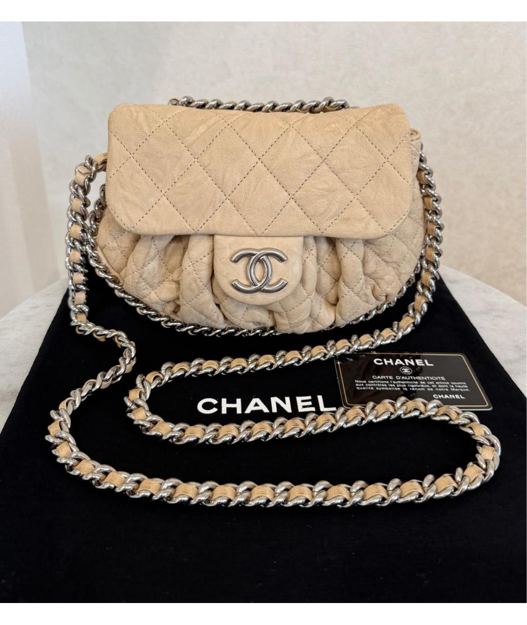 CHANEL Бежевая кожаная сумка через плечо, фото 4