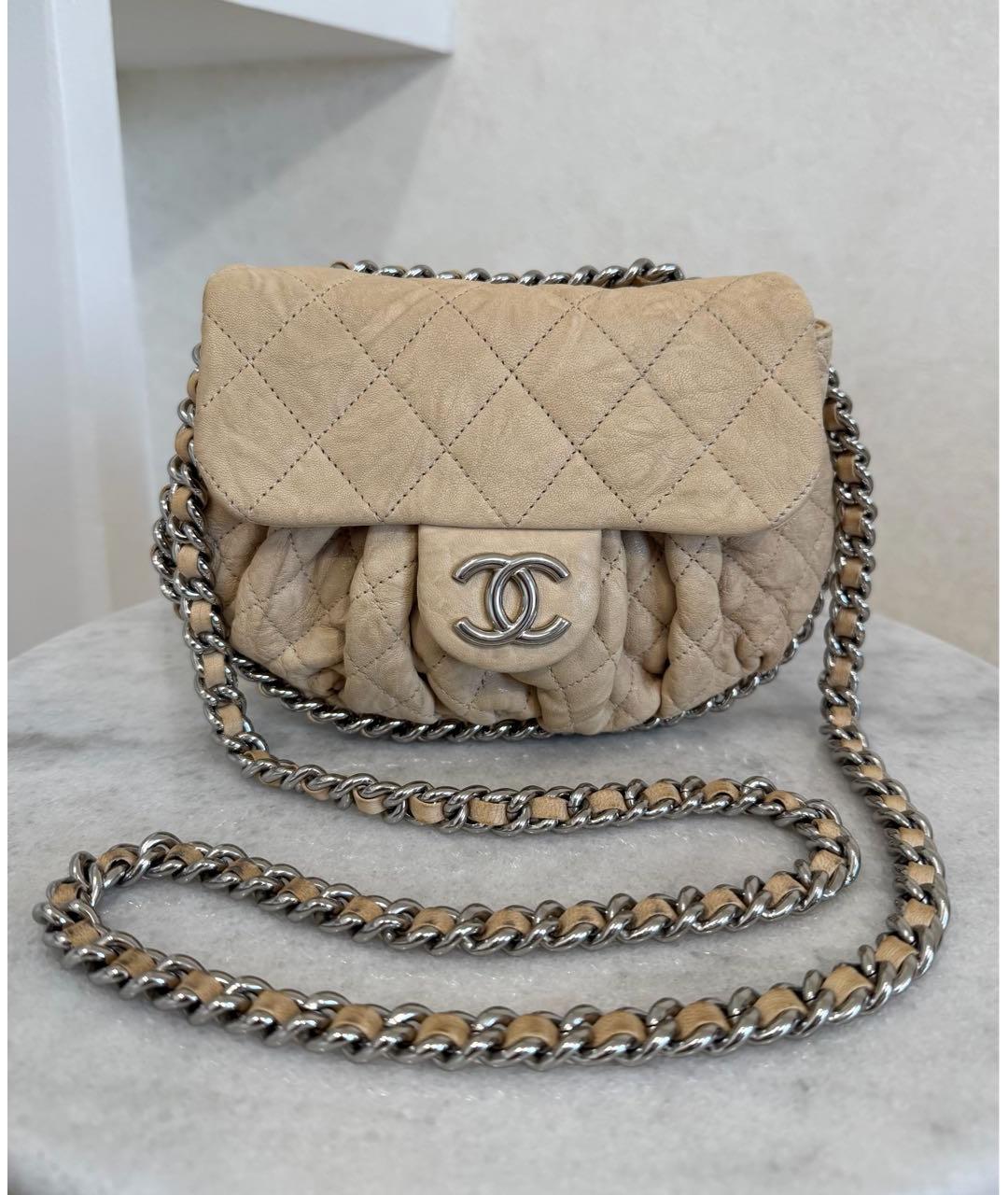 CHANEL Бежевая кожаная сумка через плечо, фото 2