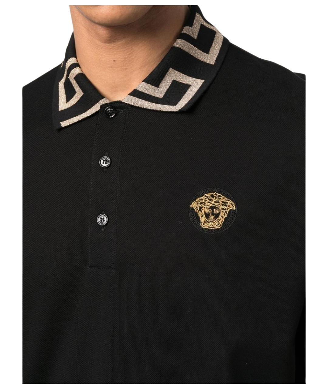 VERSACE Черное хлопковое поло с коротким рукавом, фото 3