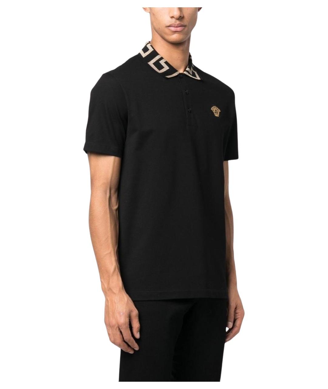 VERSACE Черное хлопковое поло с коротким рукавом, фото 5