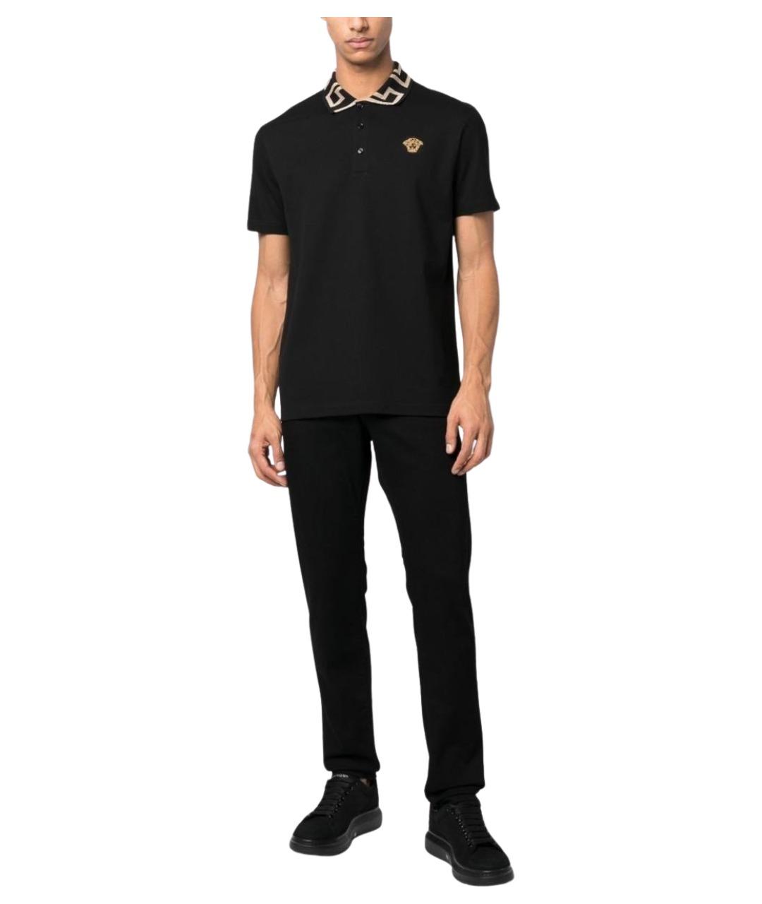 VERSACE Черное хлопковое поло с коротким рукавом, фото 4