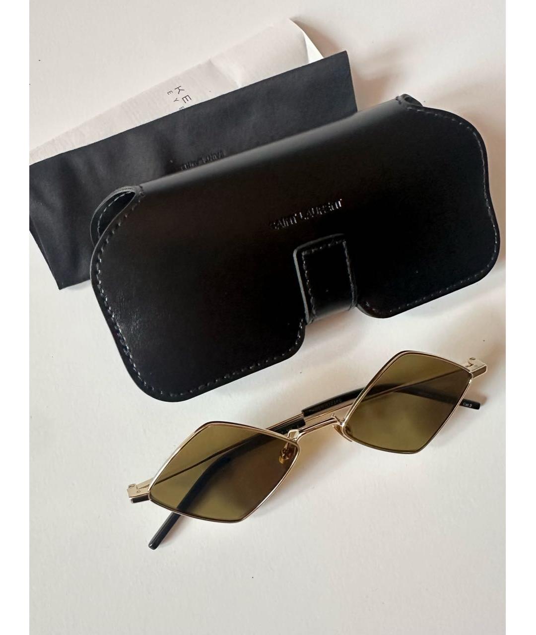 SAINT LAURENT Коричневые металлические солнцезащитные очки, фото 3