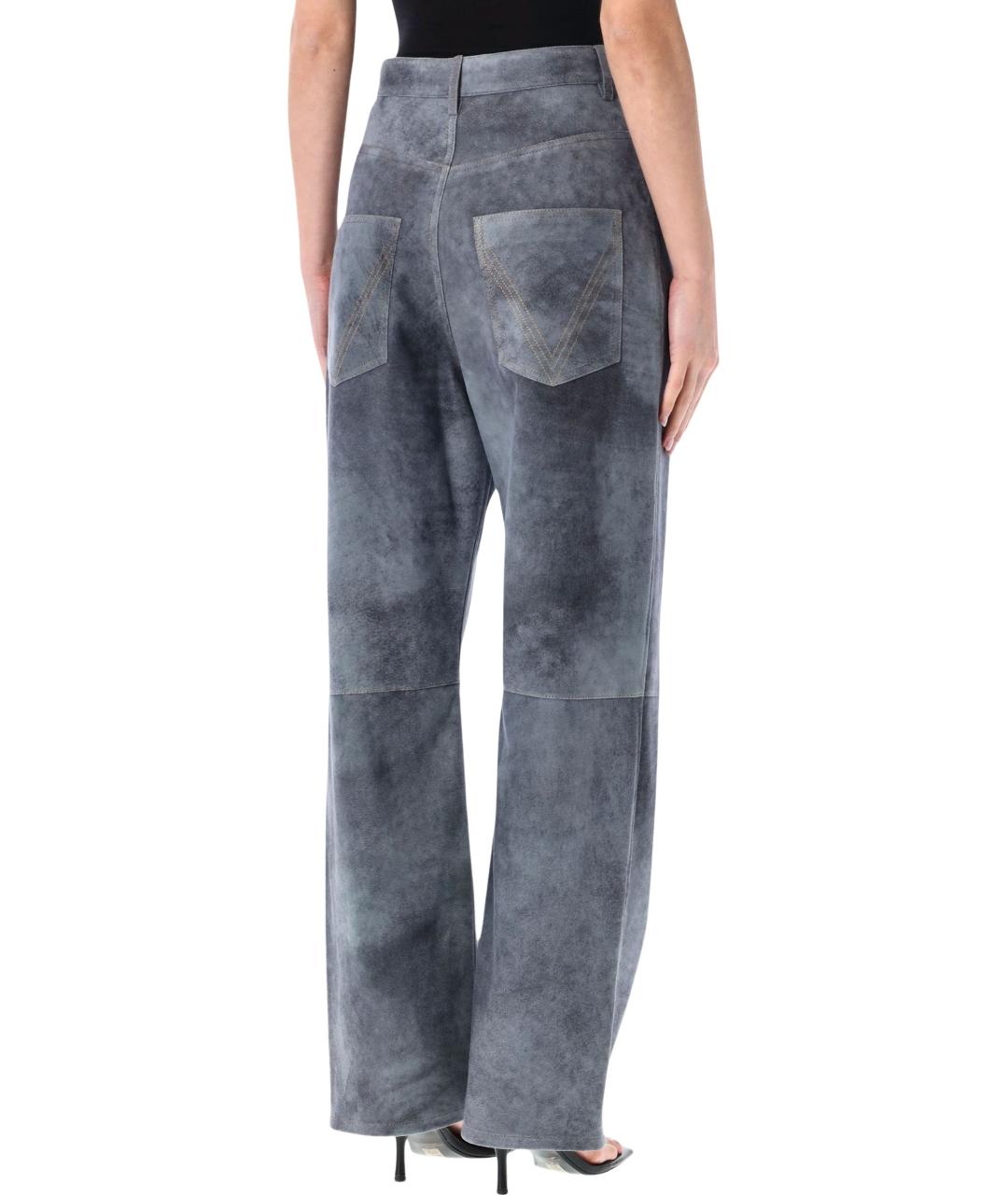 BOTTEGA VENETA Синие кожаные прямые брюки, фото 2