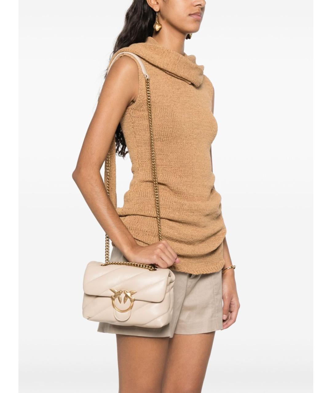 PINKO Бежевая кожаная сумка через плечо, фото 5