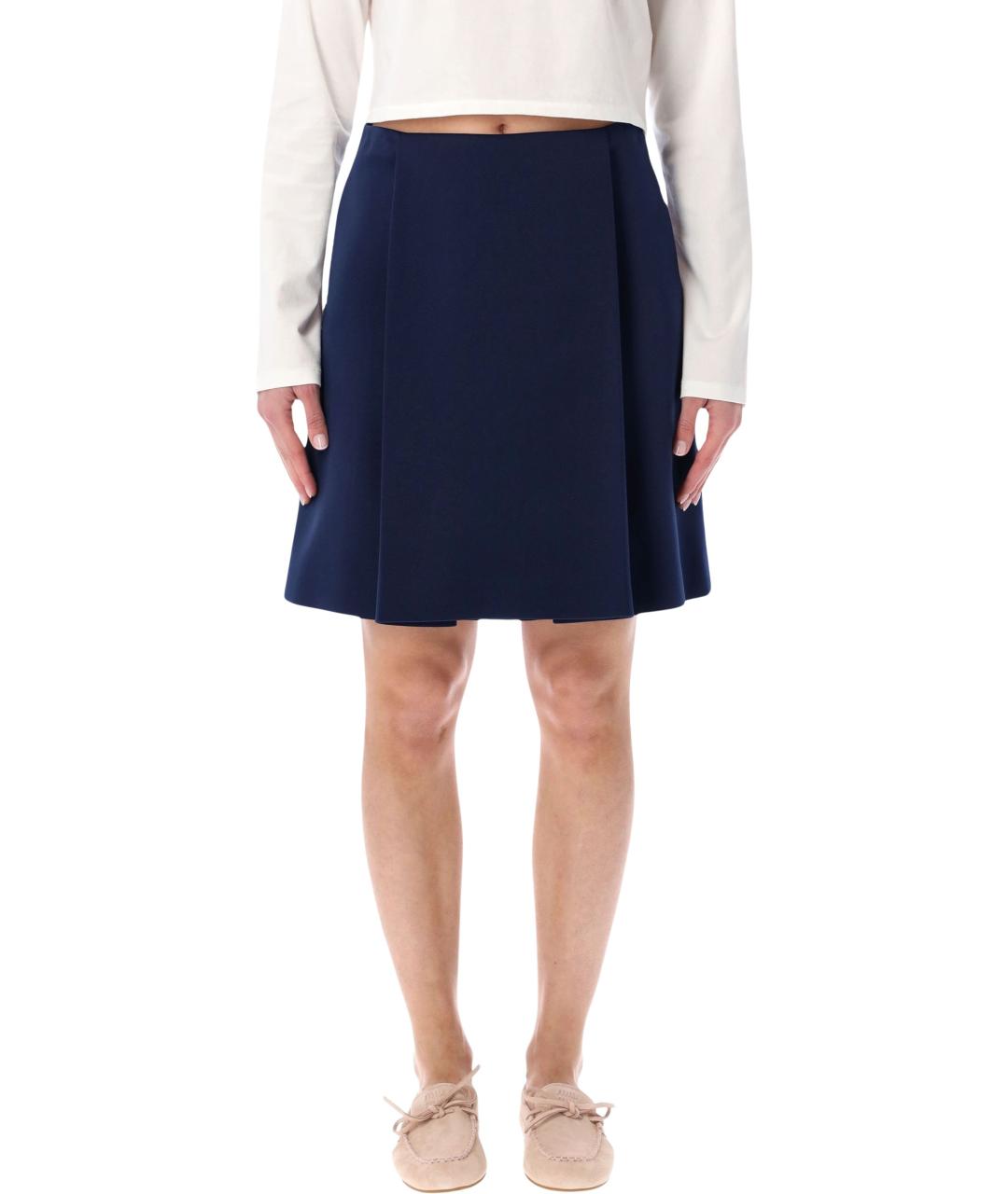 MIU MIU Темно-синяя полиэстеровая юбка мини, фото 1