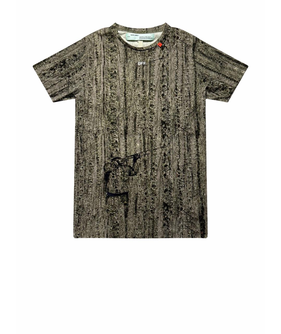 OFF-WHITE Хаки хлопковая футболка, фото 1