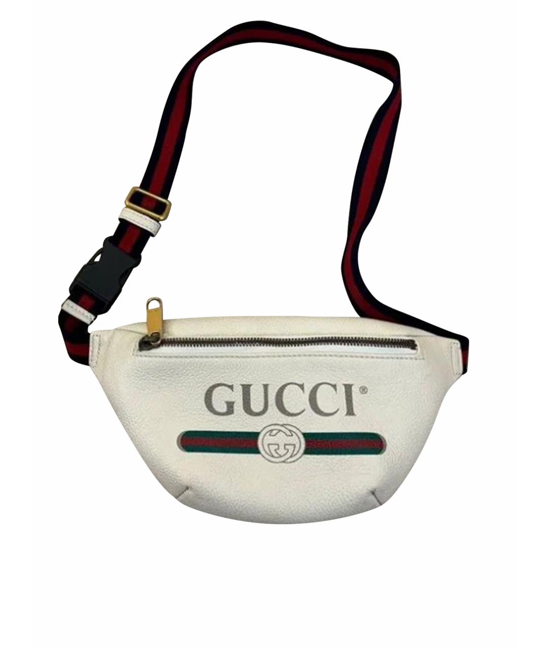 GUCCI Белая кожаная поясная сумка, фото 1