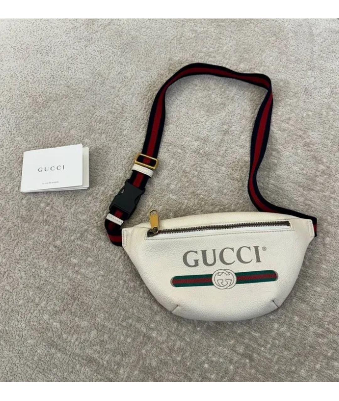 GUCCI Белая кожаная поясная сумка, фото 4