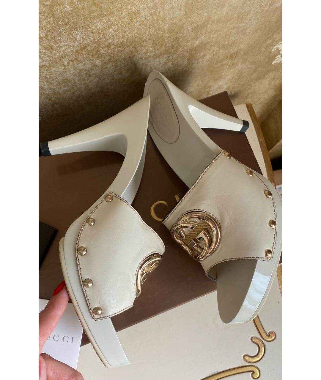 GUCCI Белые кожаные сабо, фото 3