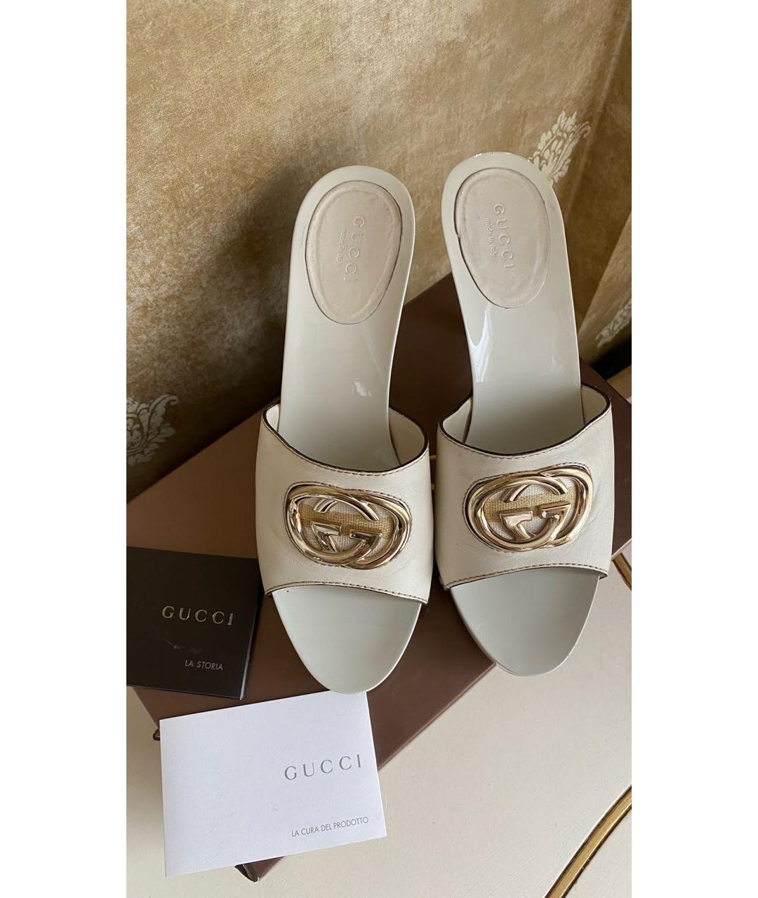 GUCCI Белые кожаные сабо, фото 2