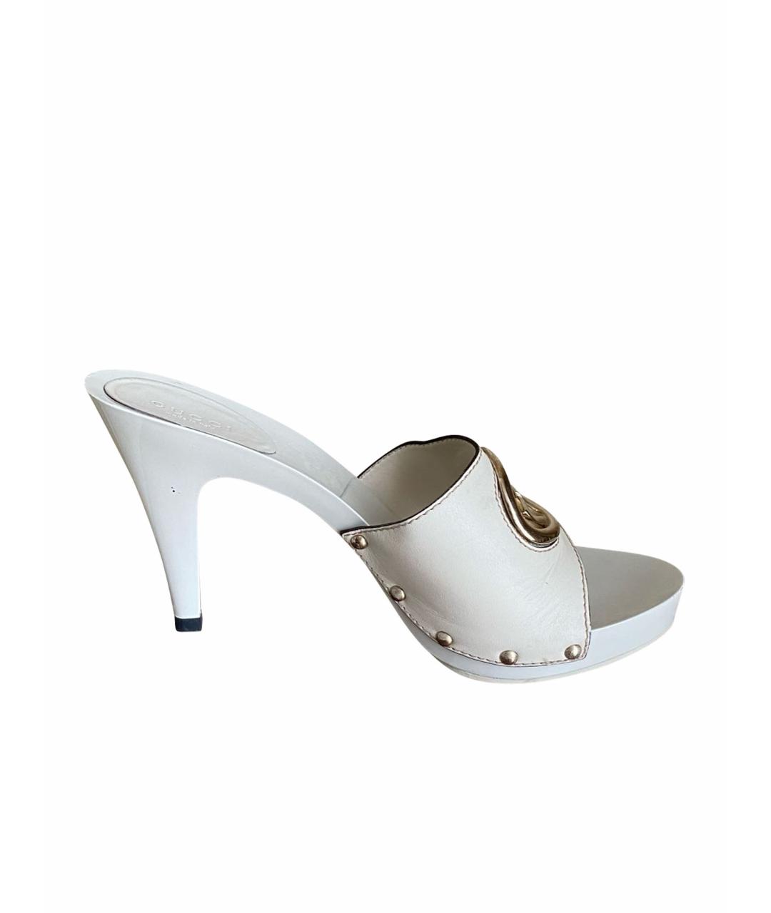 GUCCI Белые кожаные сабо, фото 1