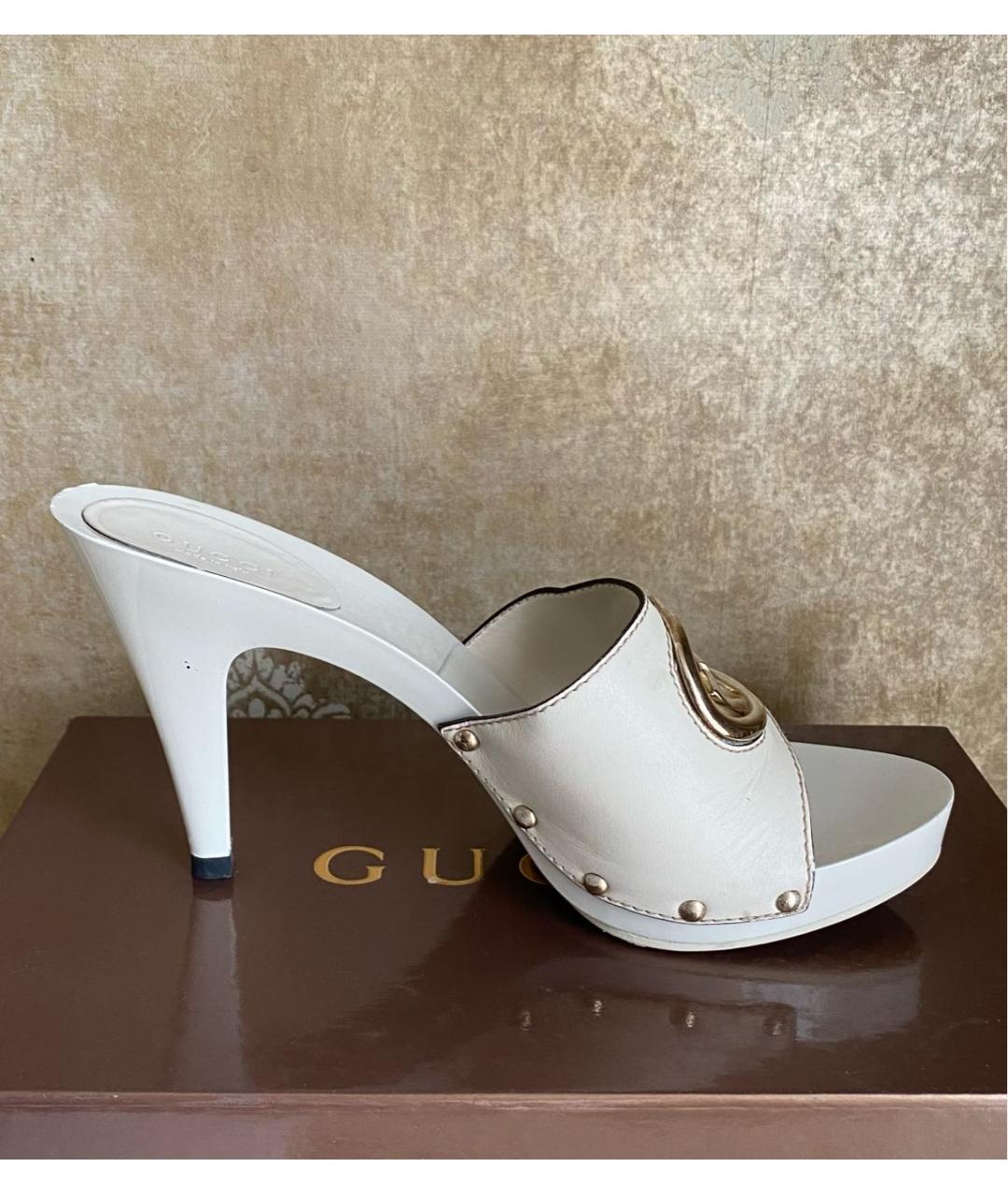 GUCCI Белые кожаные сабо, фото 7