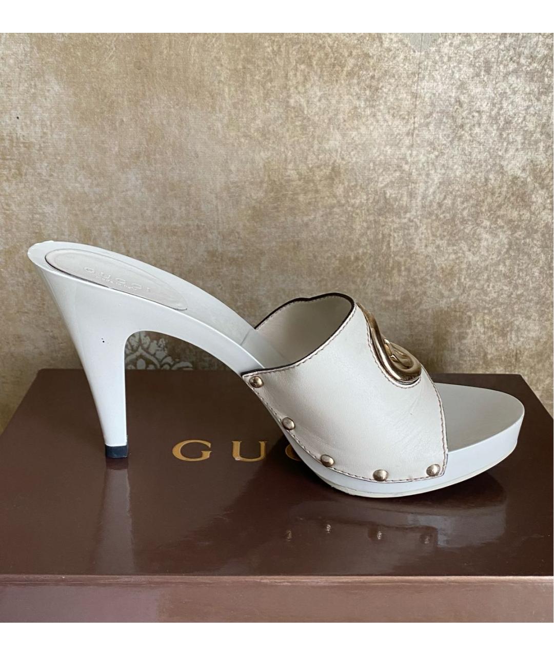 GUCCI Белые кожаные сабо, фото 6