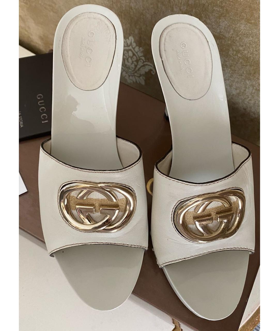 GUCCI Белые кожаные сабо, фото 5