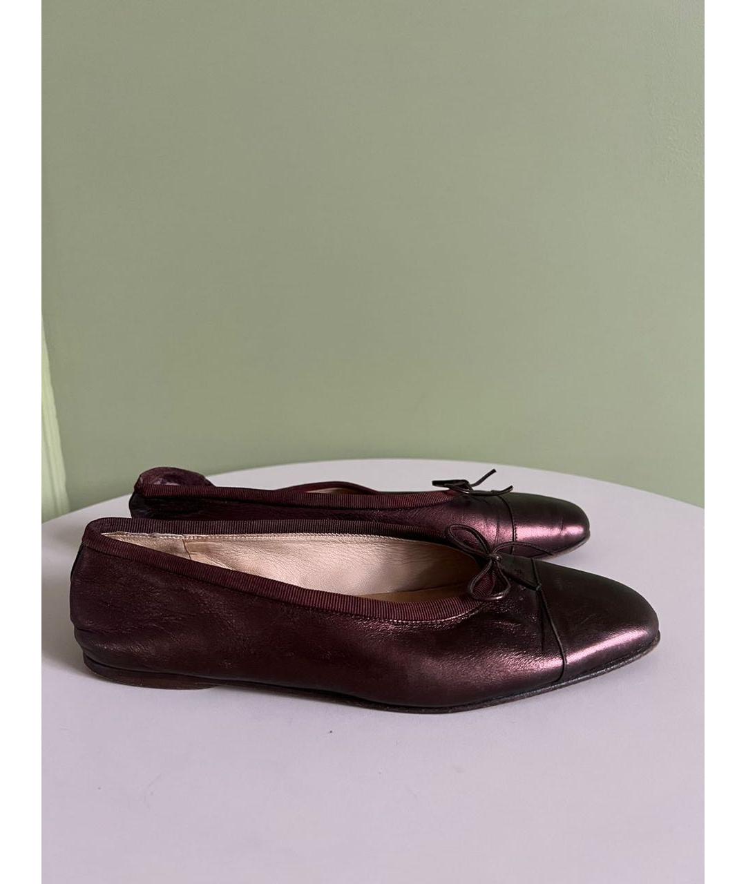 CHANEL Бордовые кожаные балетки, фото 9