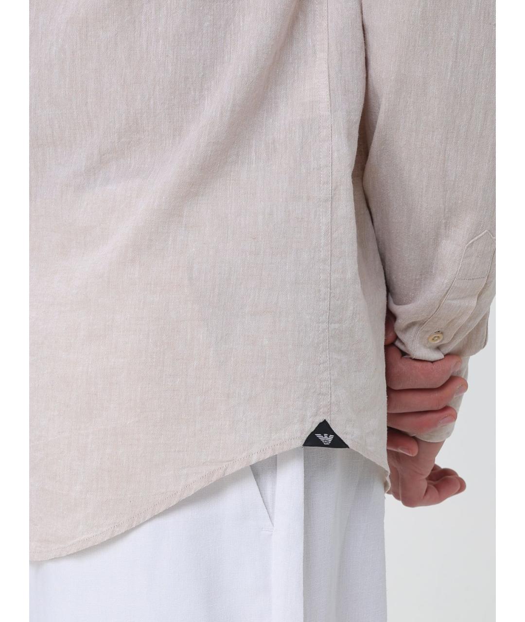 EMPORIO ARMANI Бежевая хлопковая кэжуал рубашка, фото 3