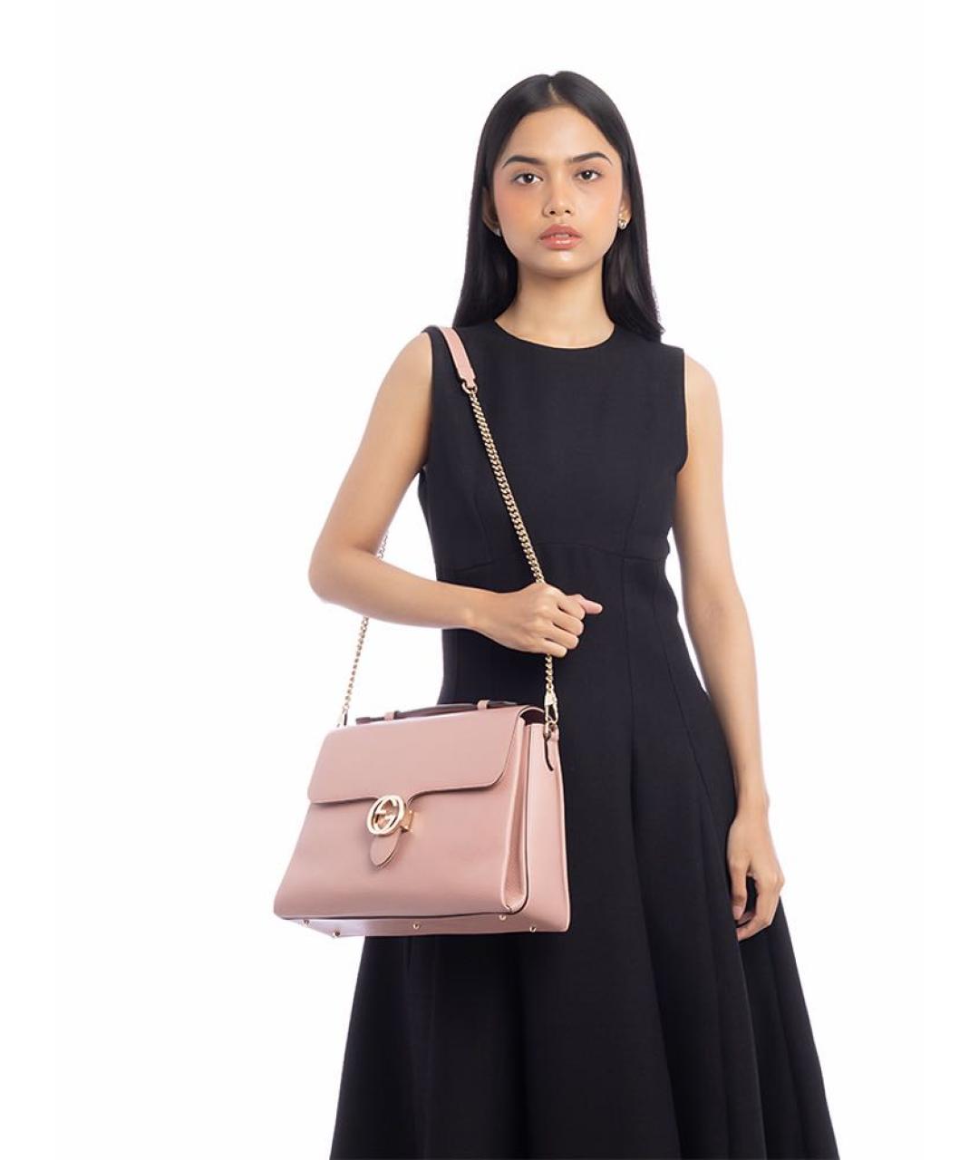 GUCCI Розовая кожаная сумка с короткими ручками, фото 6