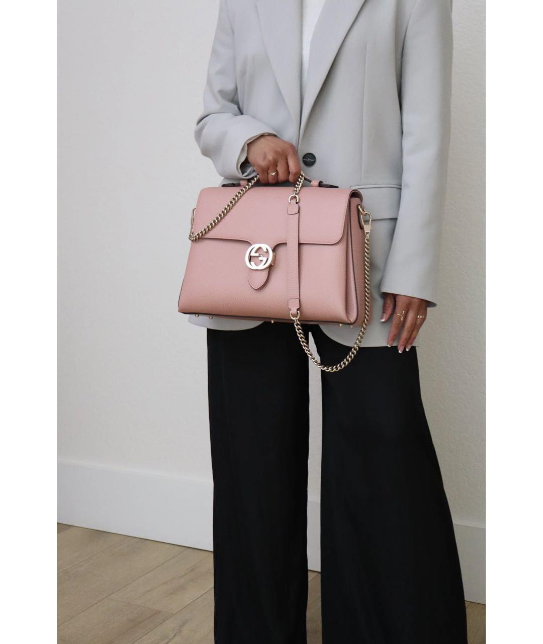 GUCCI Розовая кожаная сумка с короткими ручками, фото 7