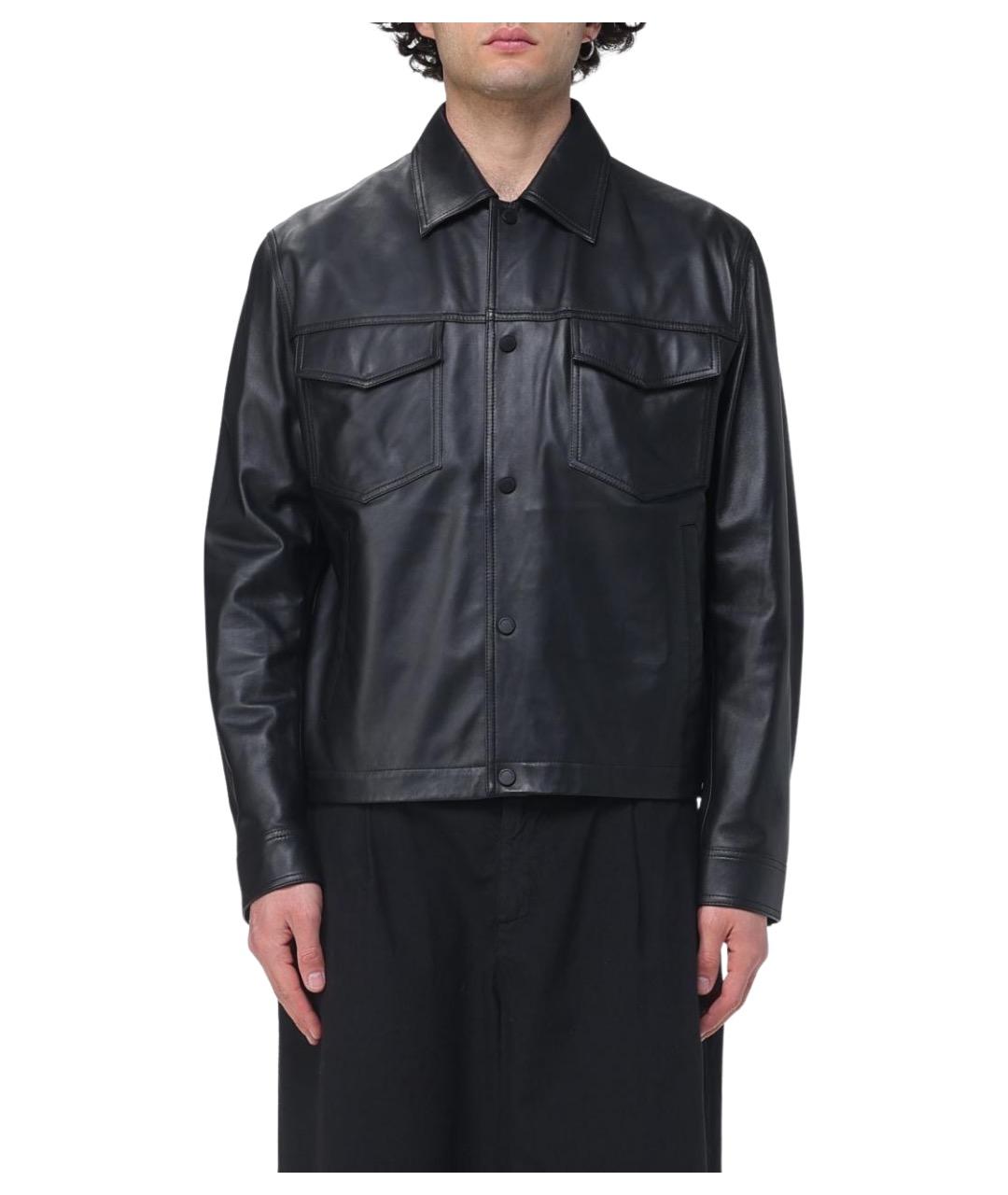 EMPORIO ARMANI Черная кожаная куртка, фото 1