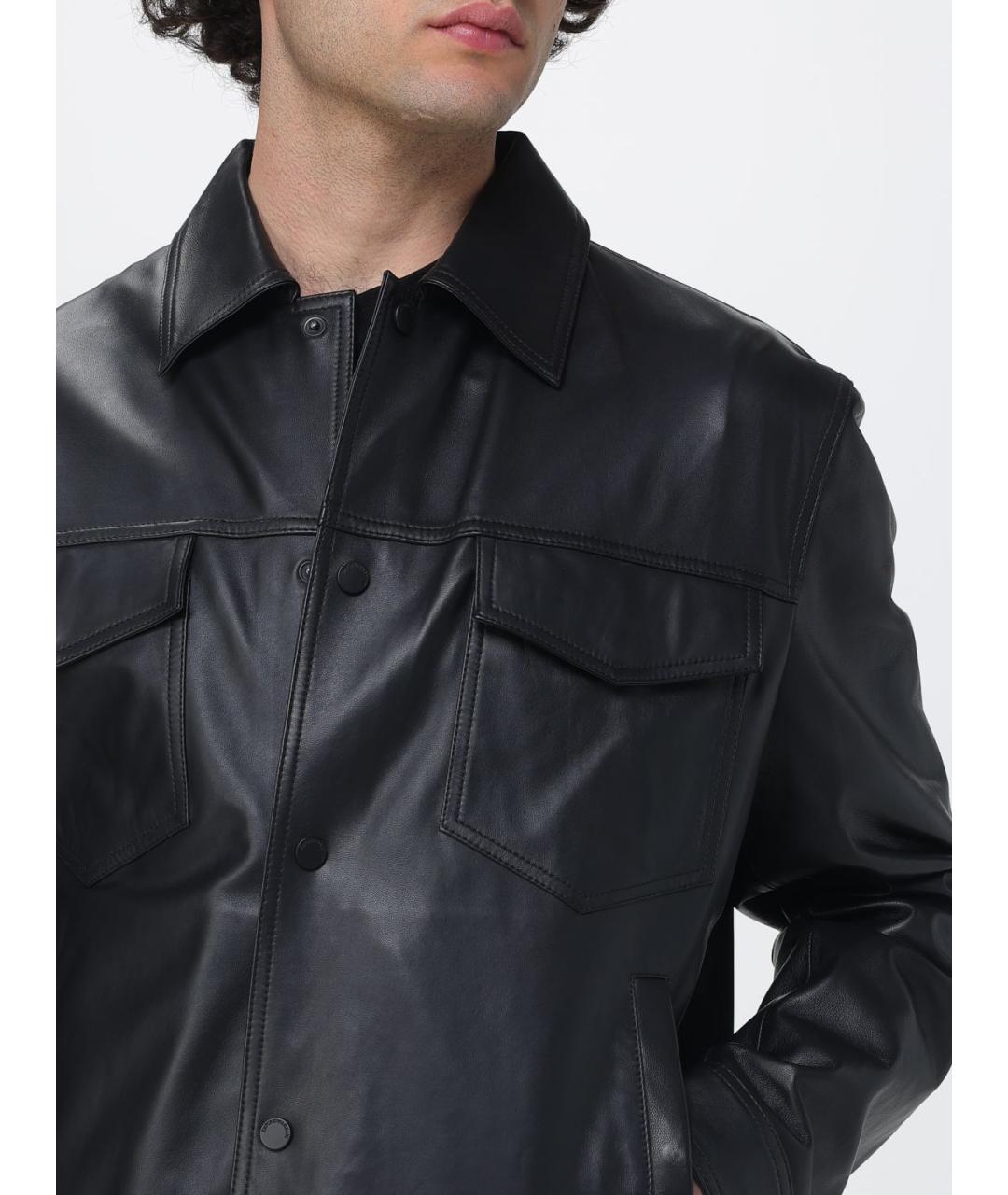 EMPORIO ARMANI Черная кожаная куртка, фото 4