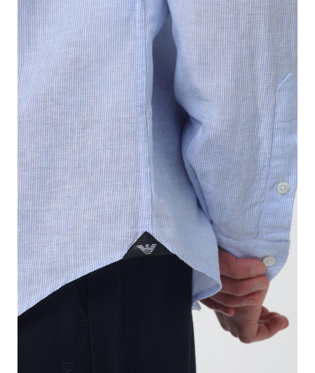 EMPORIO ARMANI Голубая хлопковая кэжуал рубашка, фото 3