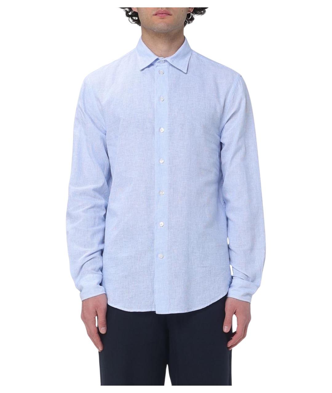 EMPORIO ARMANI Голубая хлопковая кэжуал рубашка, фото 1