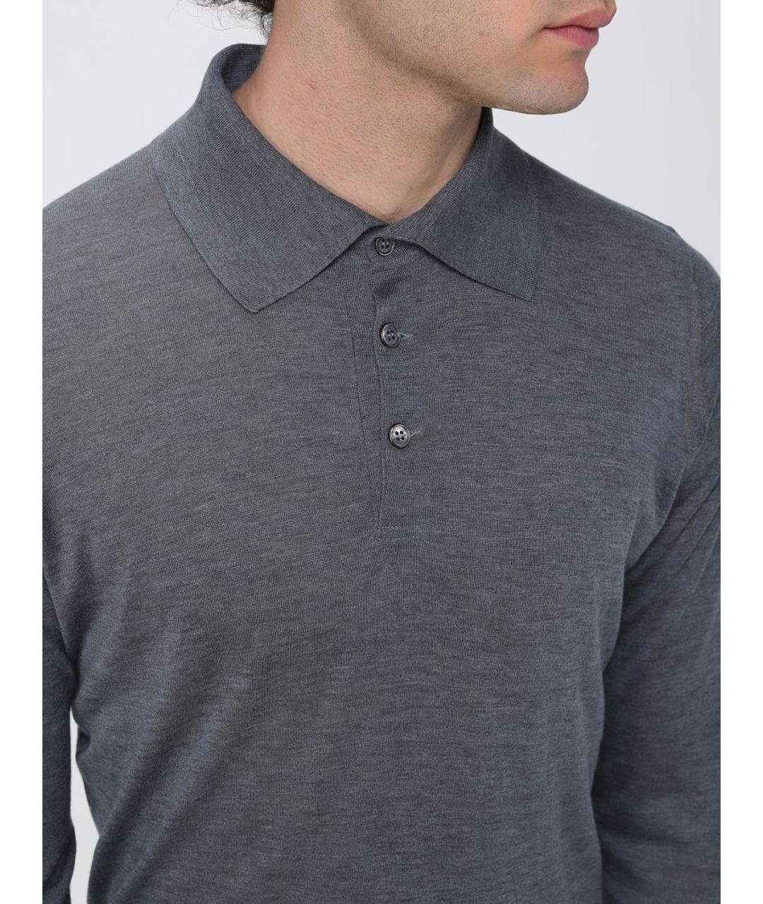 BRUNELLO CUCINELLI Серое поло с длинным рукавом, фото 5
