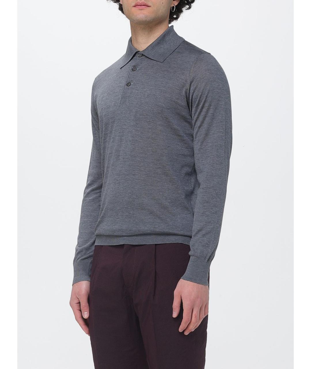 BRUNELLO CUCINELLI Серое поло с длинным рукавом, фото 4