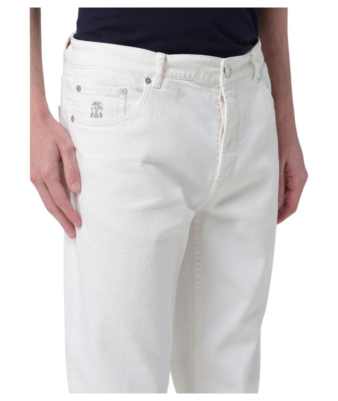BRUNELLO CUCINELLI Белые хлопковые прямые джинсы, фото 5