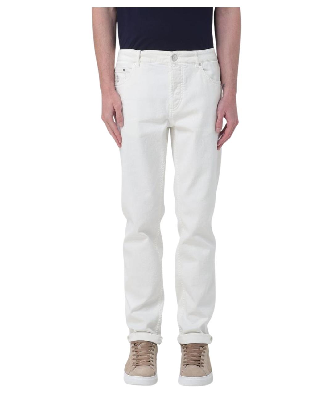 BRUNELLO CUCINELLI Белые хлопковые прямые джинсы, фото 1