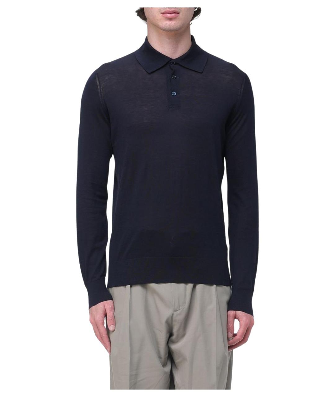 BRUNELLO CUCINELLI Темно-синее поло с длинным рукавом, фото 1