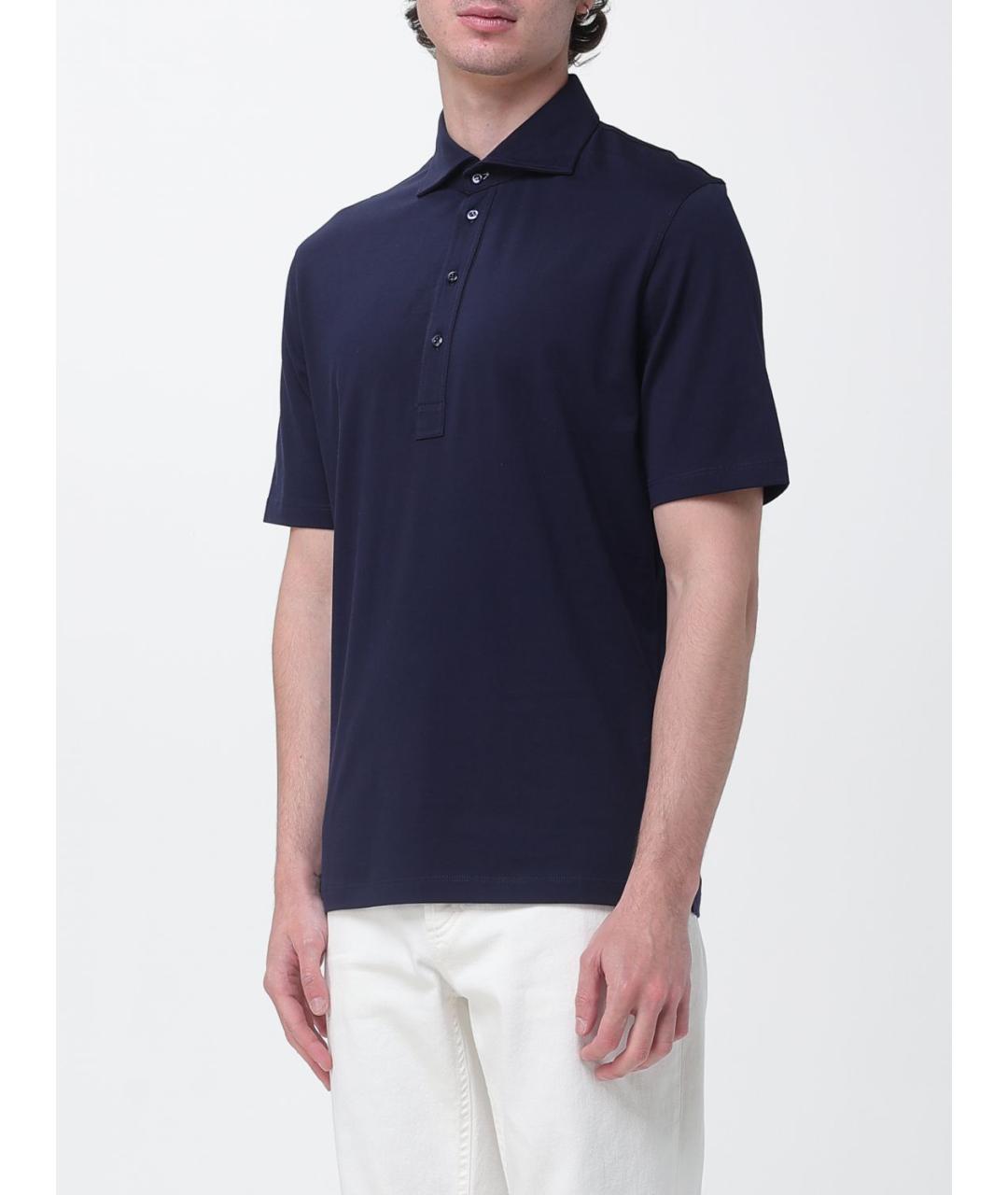 BRUNELLO CUCINELLI Синее хлопковое поло с коротким рукавом, фото 4