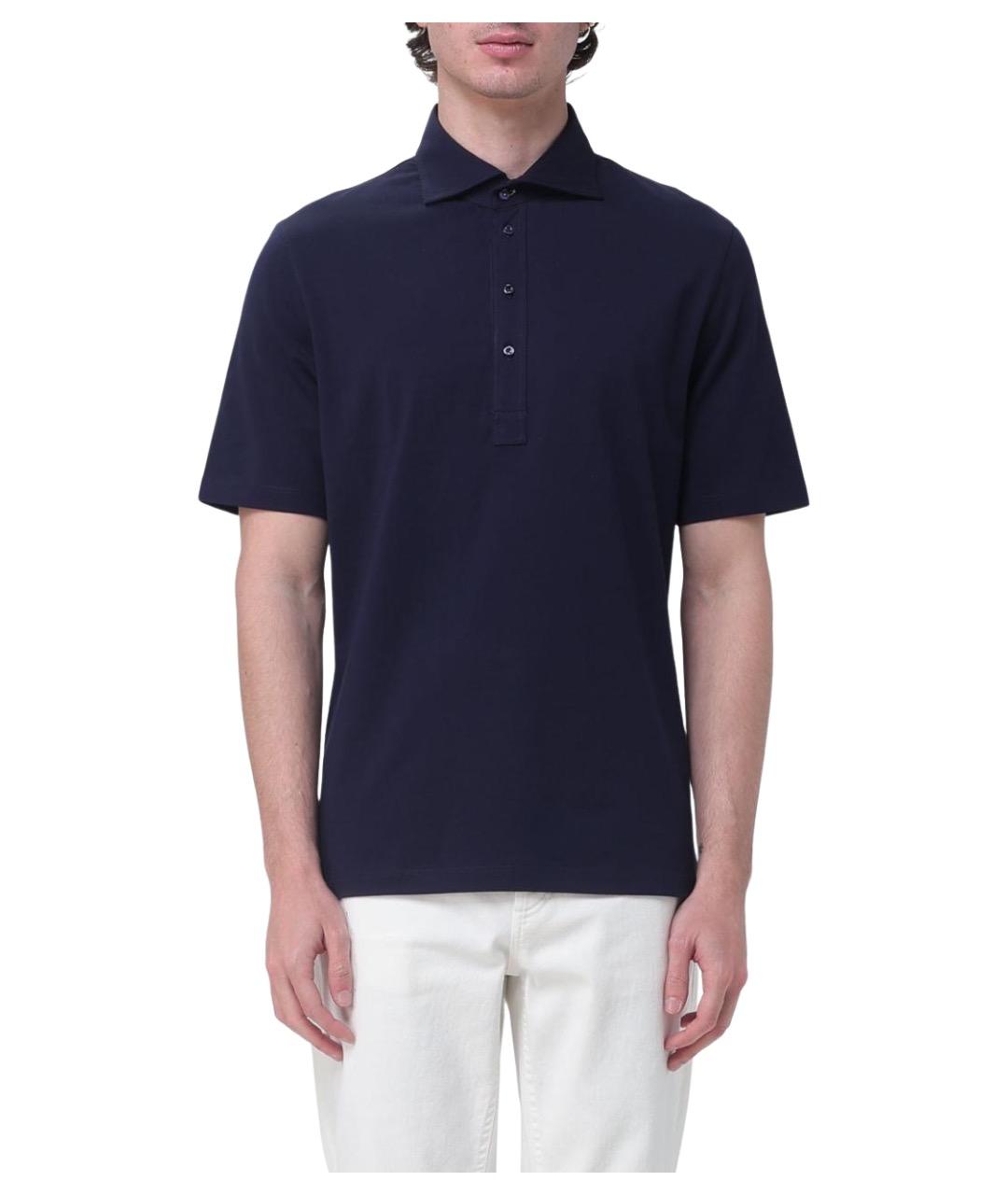 BRUNELLO CUCINELLI Синее хлопковое поло с коротким рукавом, фото 1