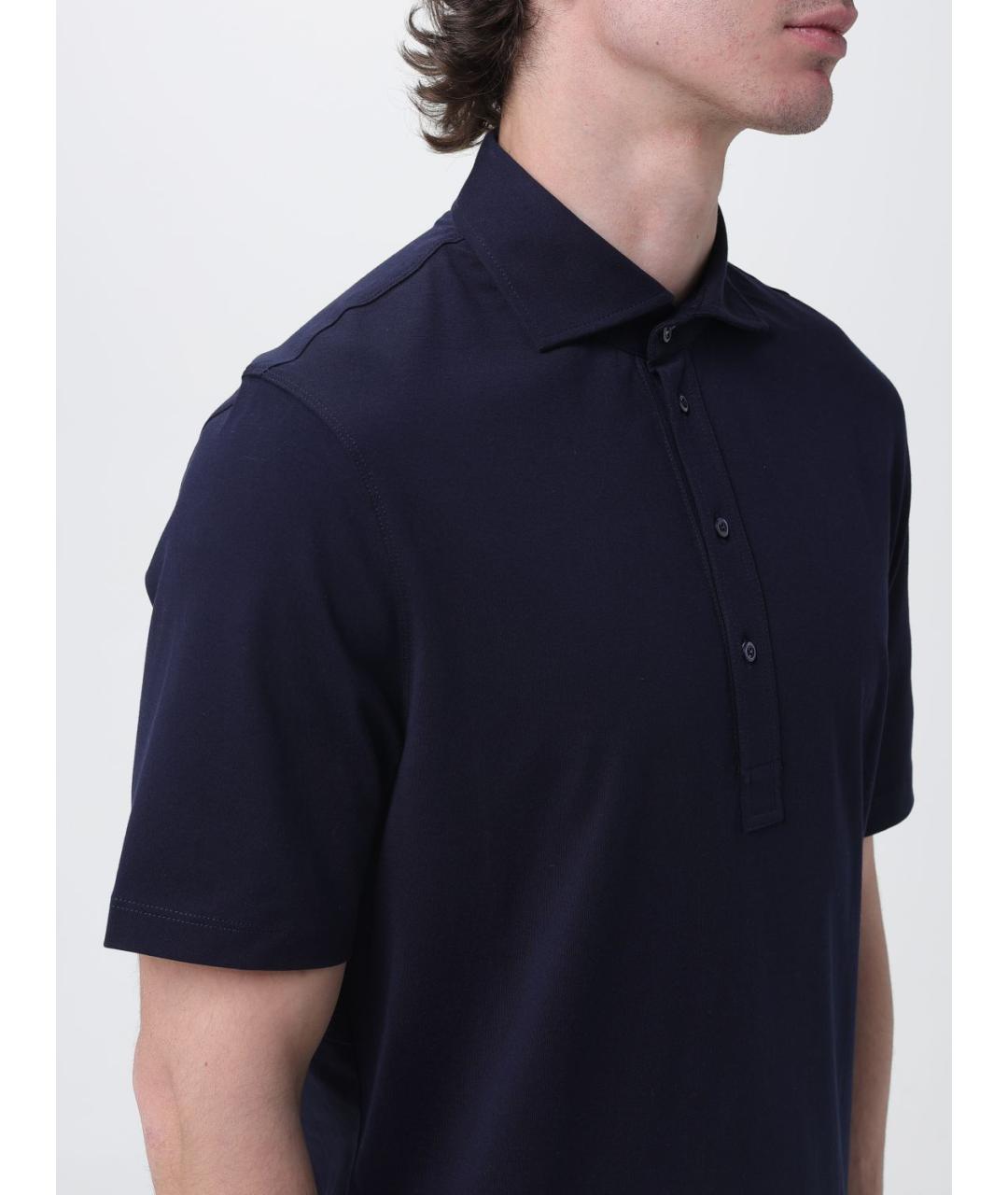BRUNELLO CUCINELLI Синее хлопковое поло с коротким рукавом, фото 5