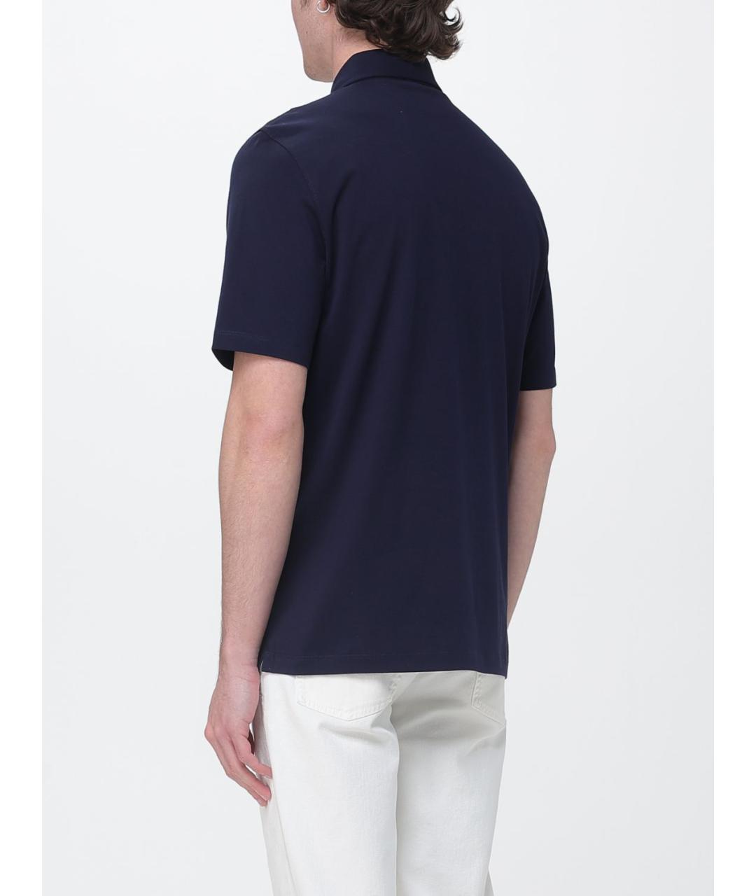 BRUNELLO CUCINELLI Синее хлопковое поло с коротким рукавом, фото 3