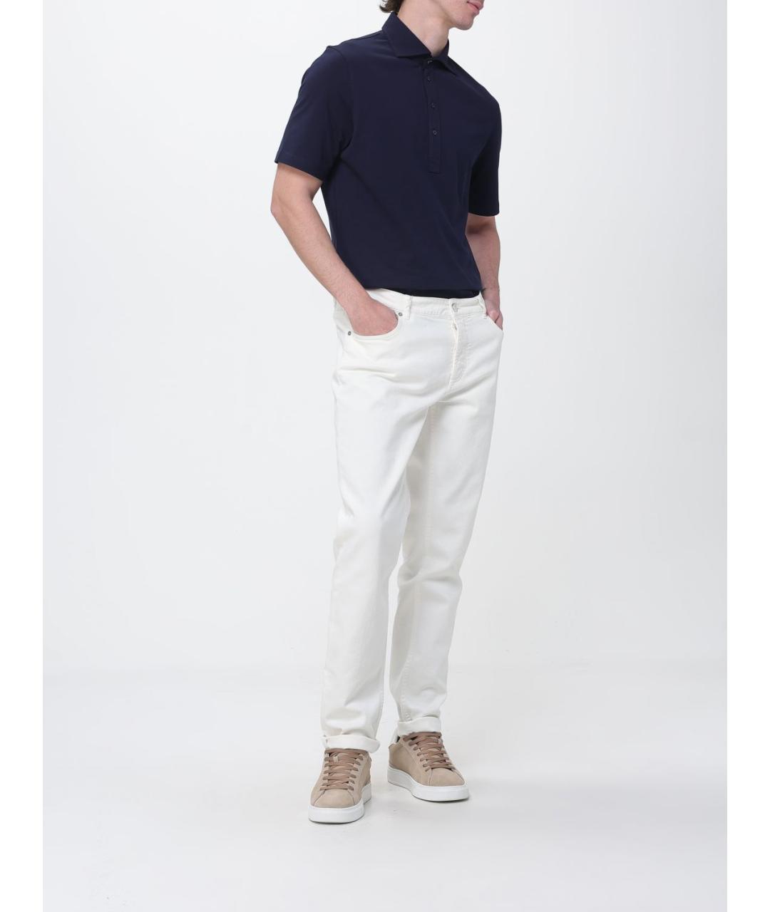 BRUNELLO CUCINELLI Синее хлопковое поло с коротким рукавом, фото 2