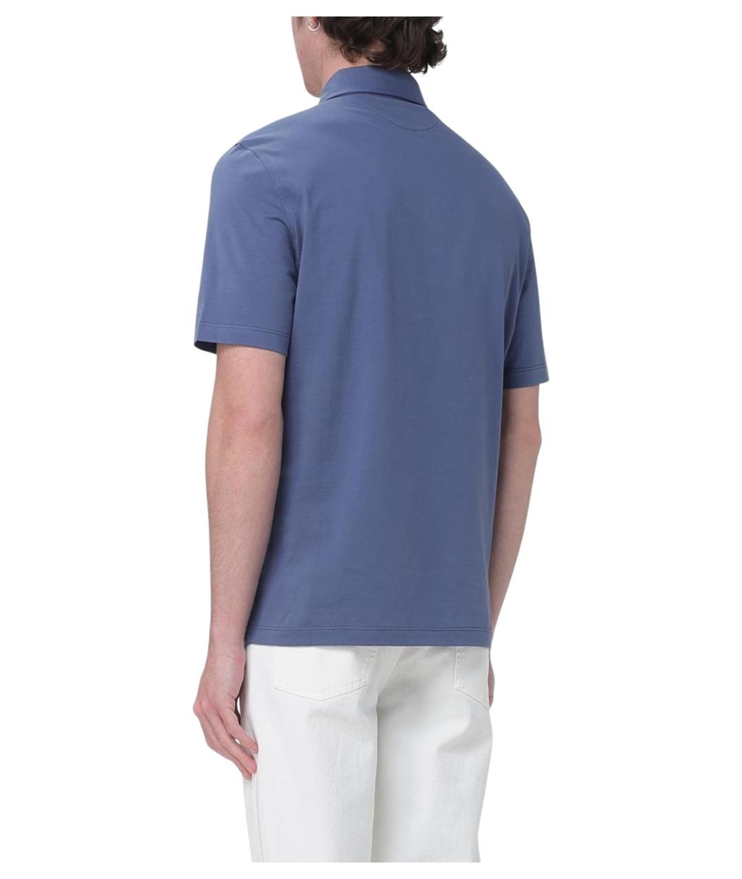 BRUNELLO CUCINELLI Синее хлопковое поло с коротким рукавом, фото 3