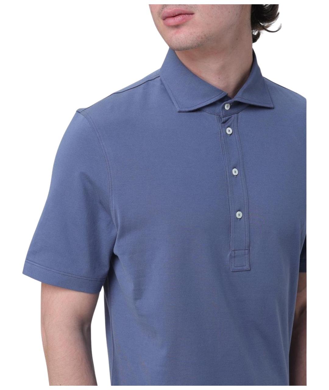 BRUNELLO CUCINELLI Синее хлопковое поло с коротким рукавом, фото 5