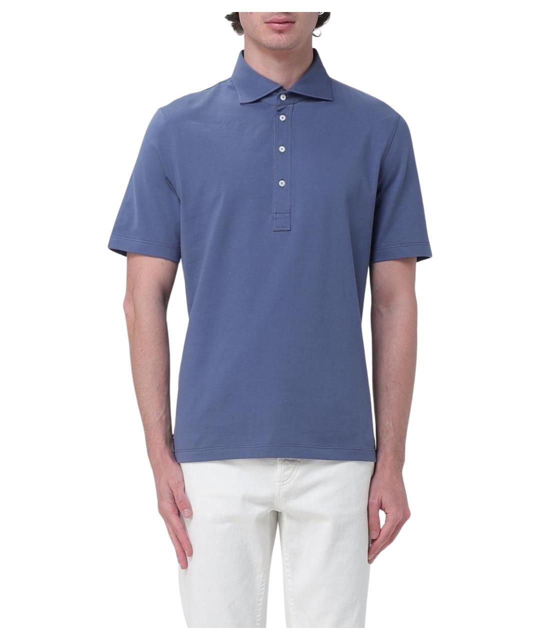 BRUNELLO CUCINELLI Синее хлопковое поло с коротким рукавом, фото 1