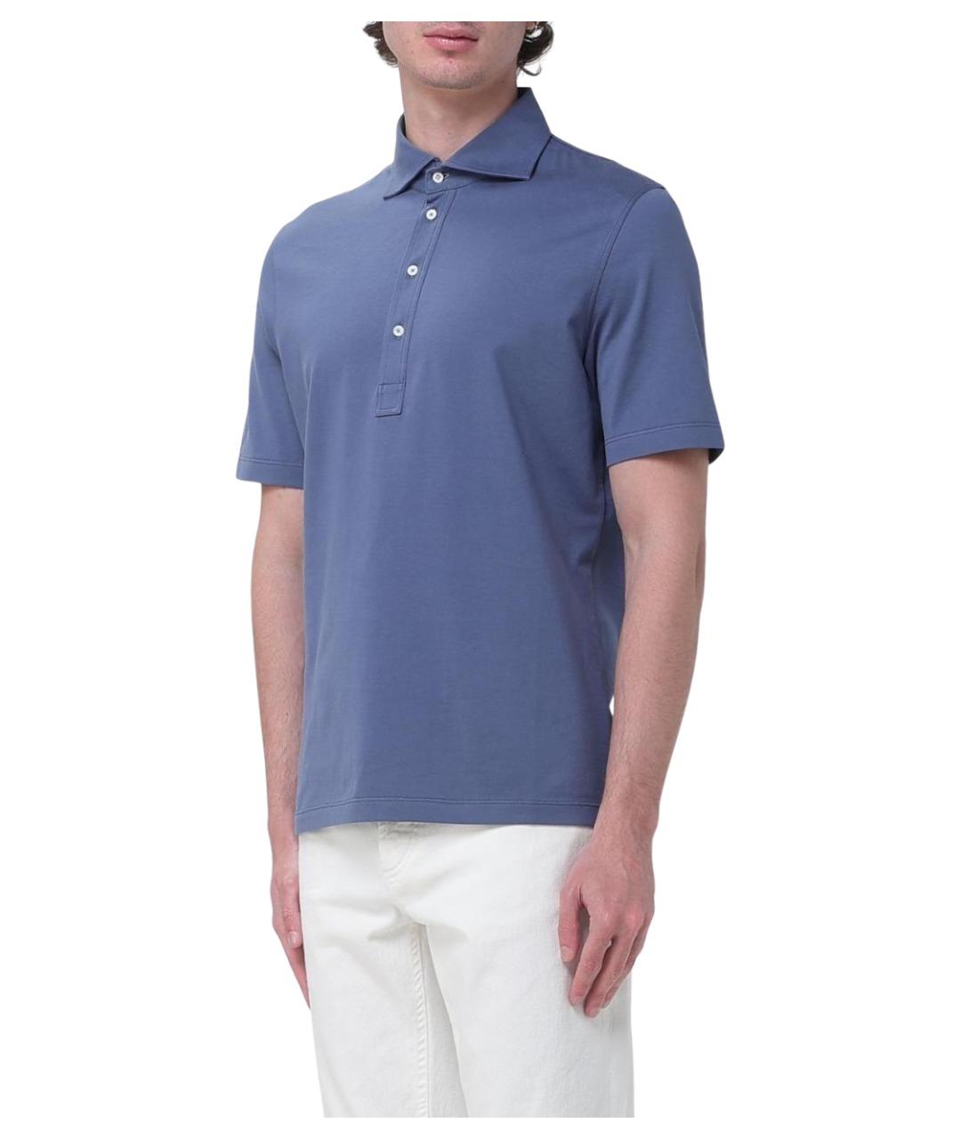 BRUNELLO CUCINELLI Синее хлопковое поло с коротким рукавом, фото 4