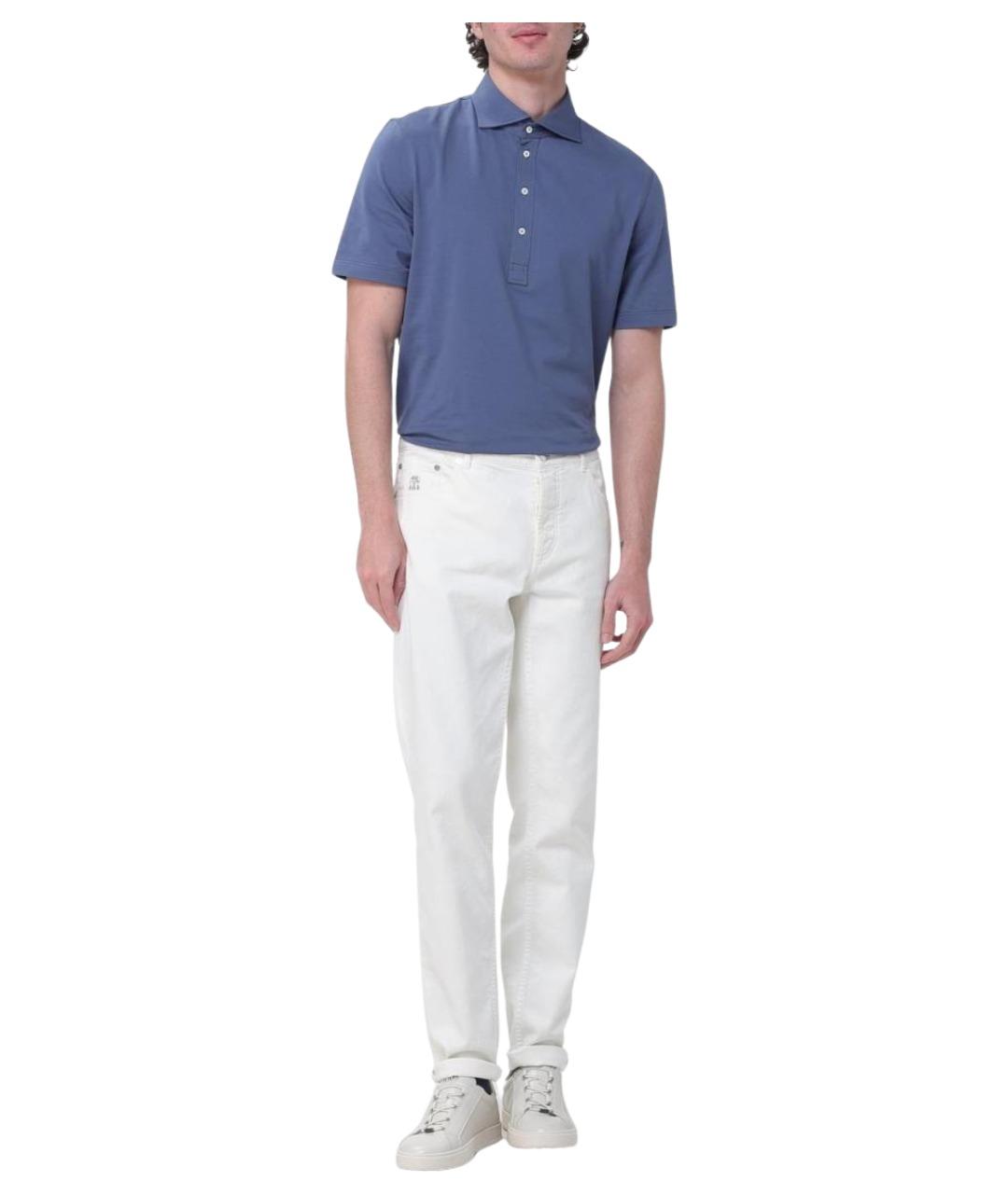 BRUNELLO CUCINELLI Синее хлопковое поло с коротким рукавом, фото 2