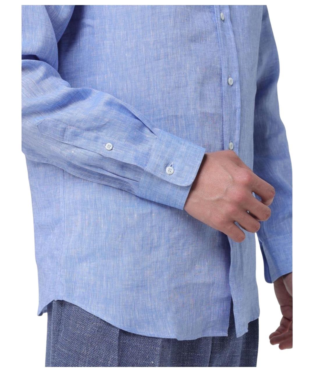 BRUNELLO CUCINELLI Голубая льняная кэжуал рубашка, фото 5