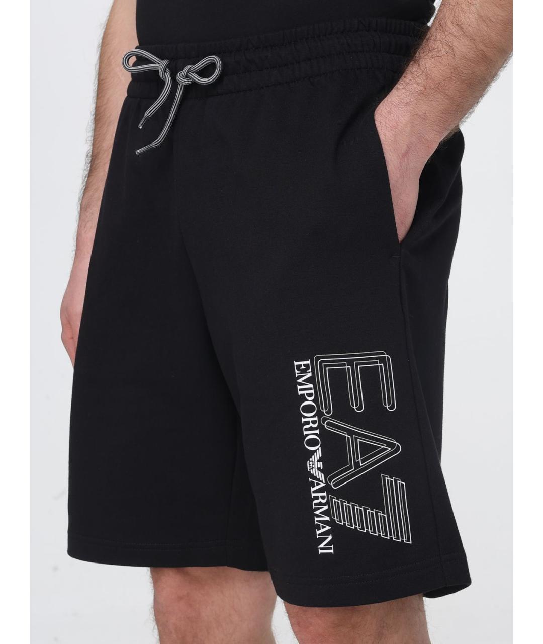 EA7 Черные хлопковые шорты, фото 3