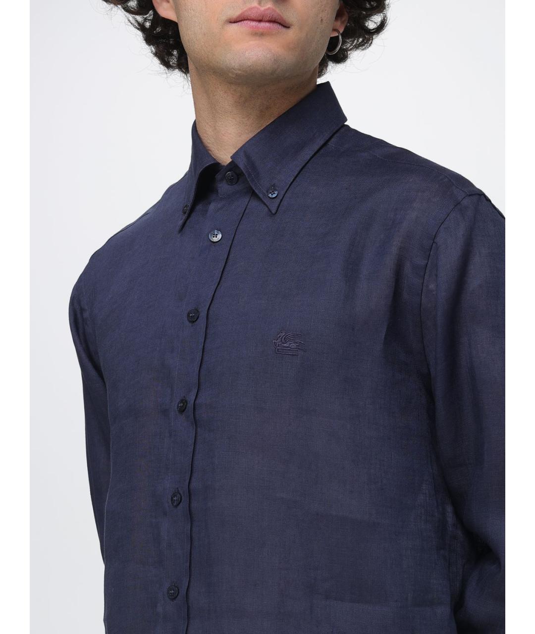 ETRO Синяя льняная кэжуал рубашка, фото 5