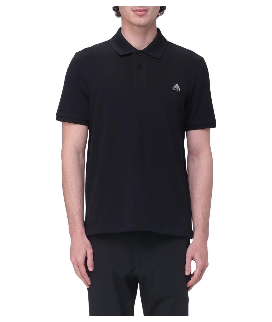 MOOSE KNUCKLES Черное хлопковое поло с коротким рукавом, фото 1